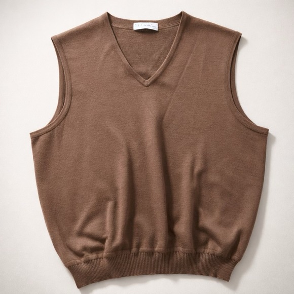 St. Croix Shop Wool V-Neck Sweater Vest Made in USA Luxury Preppy Minimalist-XL